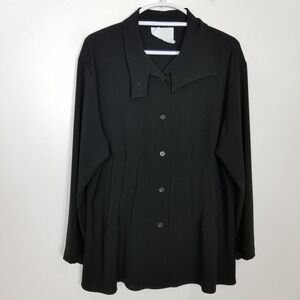 Blanque Women Button Up Blouse Top Sz XL Black Classic Long Sleeve